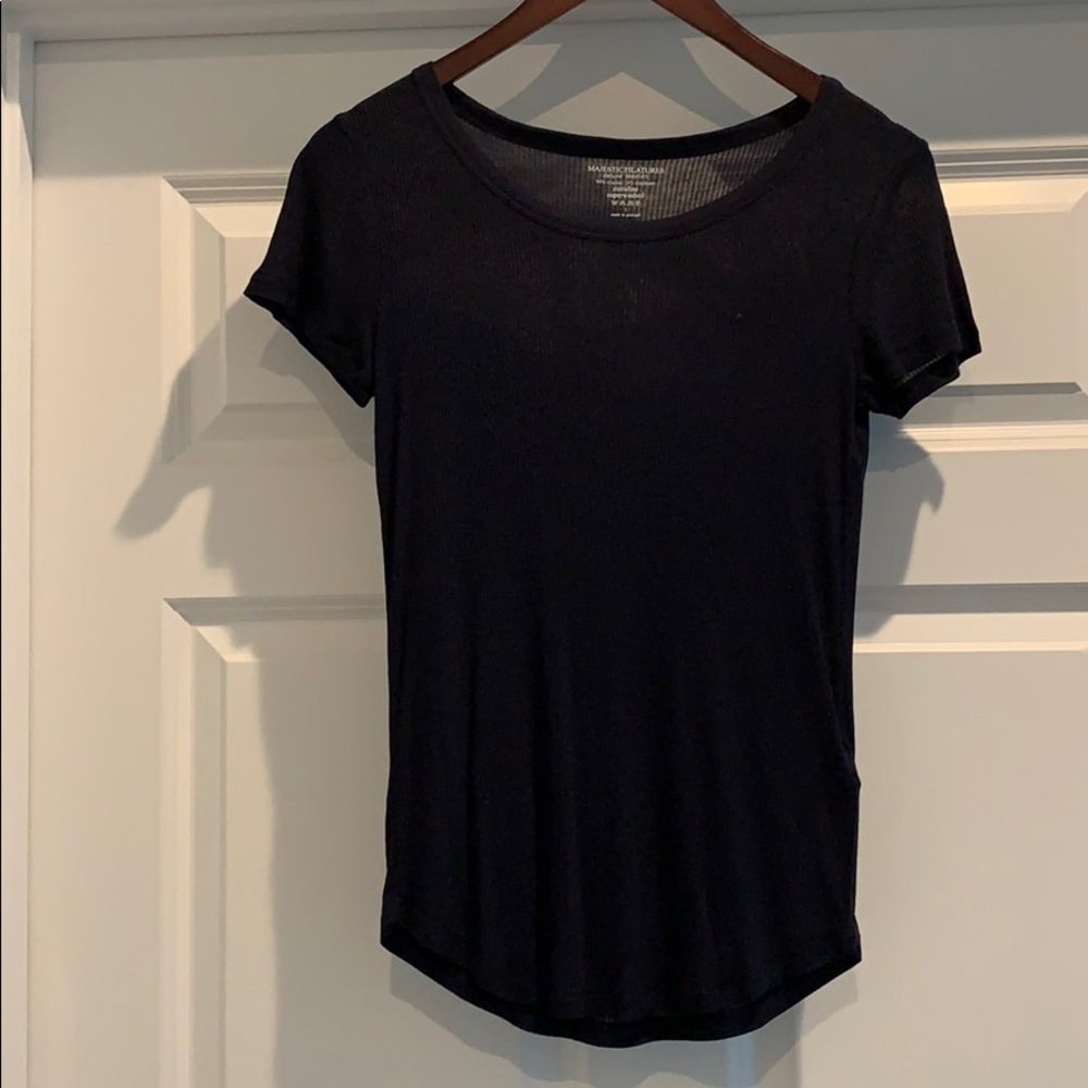 NWT Majestic Filatures S/S Ribbed Navy Tee